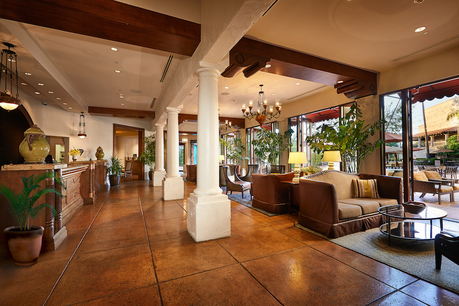 The inviting lobby front desk at The Scottsdale Resort, setting the tone for a luxurious stay.